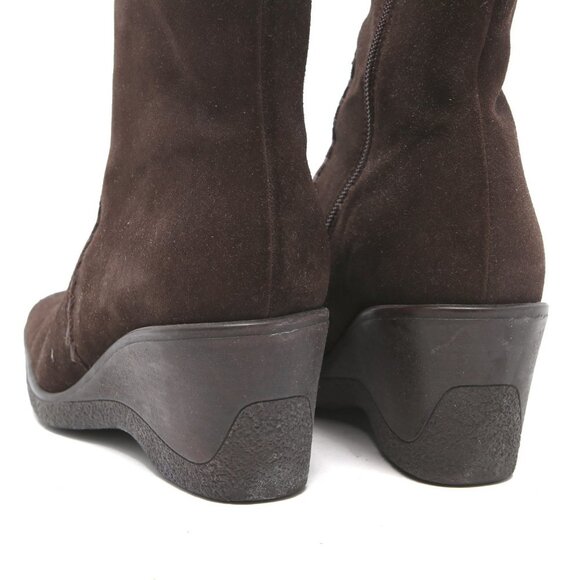Aquatalia Suede Wedge Boots Winter Brown Y2K Square Toe Warm Lined Size Zip - Picture 6 of 12
